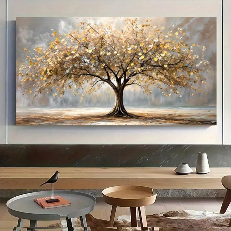 1pc Tree of Life Canvas Wall Art, Golden Autumn Landscape Print, Modern Minimalist Home Decor for Living Room or Bedroom