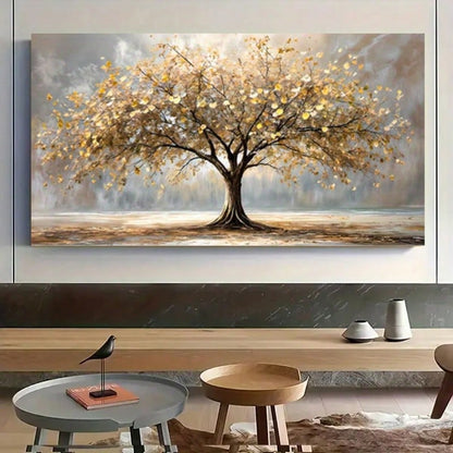 1pc Tree of Life Canvas Wall Art, Golden Autumn Landscape Print, Modern Minimalist Home Decor for Living Room or Bedroom
