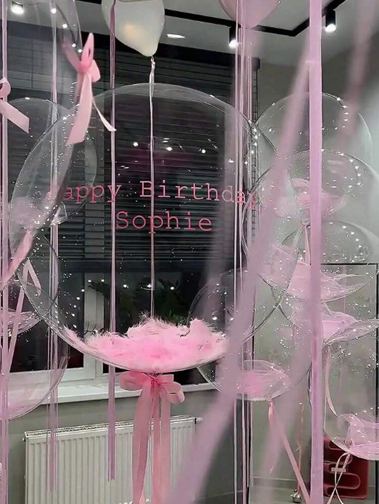 52pcs 20-Inch Pink Feather Balloons with Ribbons, Elegant Decorative Balloon Set for Wedding, Outdoor Photography or Room Decor