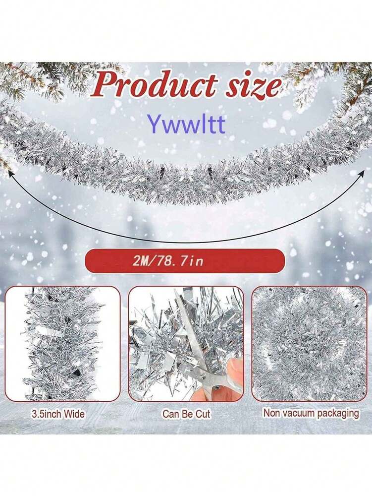 Metallic Tinsel Garland for Christmas, 1–2 Piece Shiny Glitter Streamer Decoration, Long Hanging Ornament for Trees, Parties, and Weddings