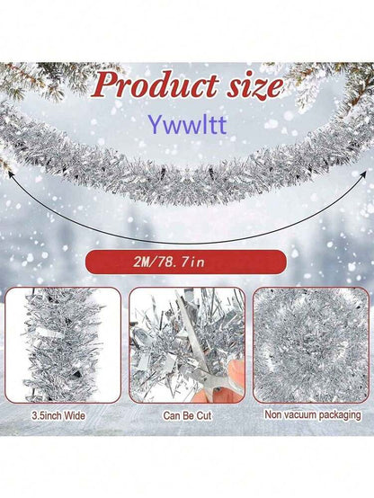 Metallic Tinsel Garland for Christmas, 1–2 Piece Shiny Glitter Streamer Decoration, Long Hanging Ornament for Trees, Parties, and Weddings