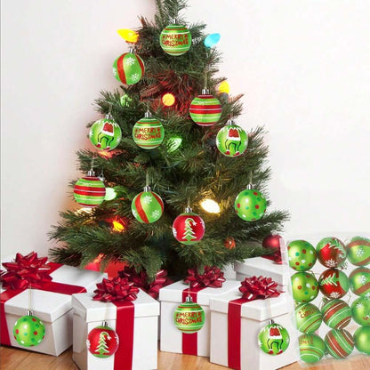 12/6pcs Glitter Christmas Ball Ornaments, Red & Green Swirl Candy and Peppermint Design for Festive Tree & Holiday Decor