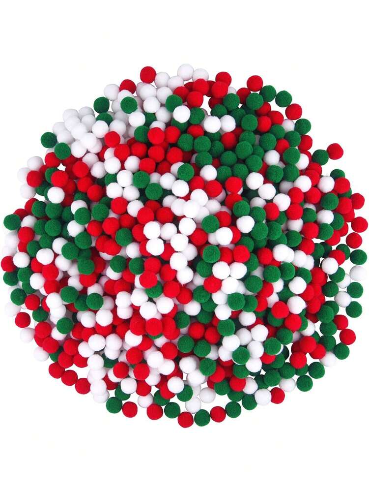 100pcs Red Green White Christmas Pom Poms, Festive Craft Supplies for DIY Projects, Gift Wrapping, and Christmas Ornaments Decoration