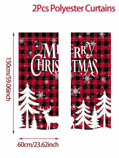 2-Piece Christmas Reindeer and Tree Blackout Curtain Set, Holiday Window Panels for Home Living Room or Bedroom Decor