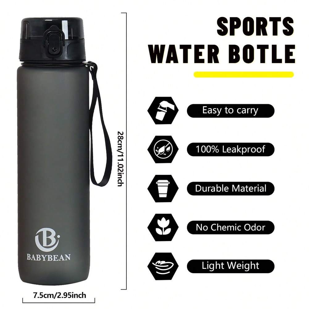34oz Sports Water Bottle with Time Marker & Carry Strap, Leak-Proof Large Capacity Reusable Bottle for Gym, School, Biking & Outdoor Fitness (1pc)