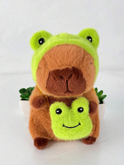 22cm Capybara Plush Toy with Frog Hat and Backpack, Adorable Soft Stuffed Animal Plush for Room Decoration or Collectible Display