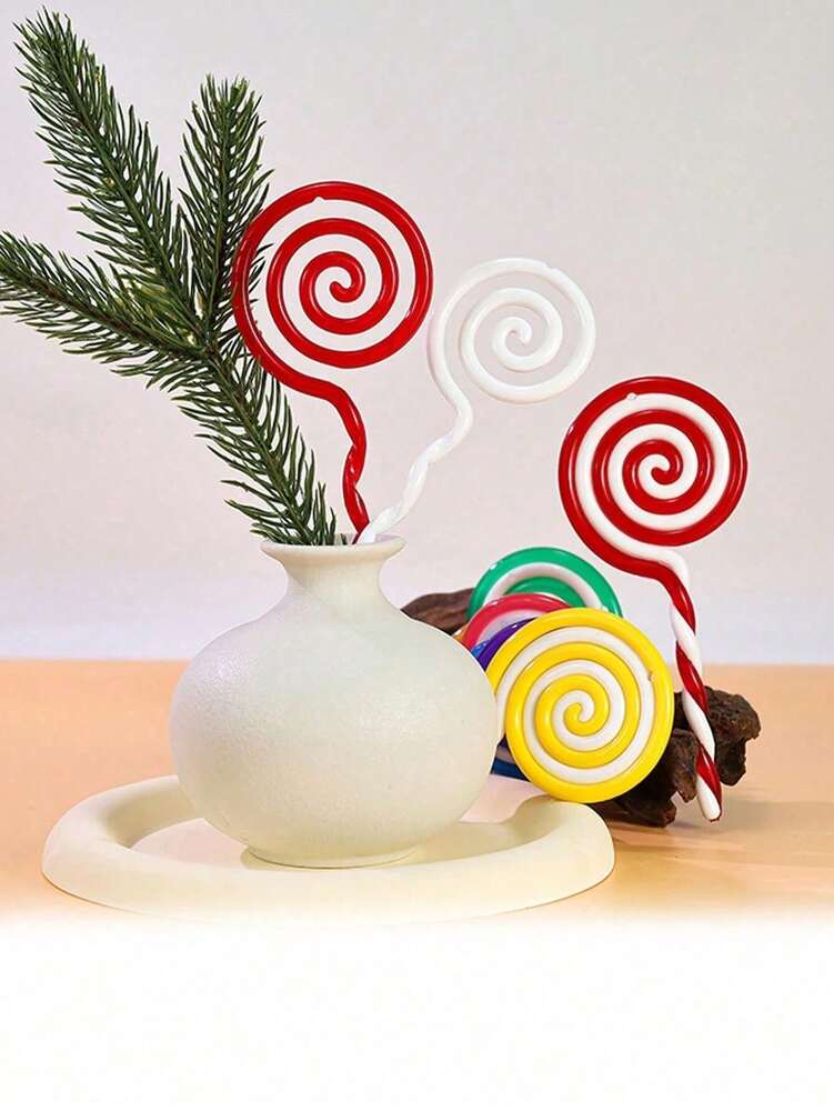 5pcs 5-Inch Christmas Candy Ornaments, Red and White Lollipop Decorations, Fun Hanging Props for Christmas Trees, Fireplaces, and Holiday Scenes