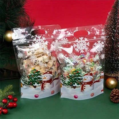 10/50/100pcs Christmas Candy Gift Bags, Transparent Snowflake Treat Bags for Cookies & Snacks, Holiday Packaging for Parties & Home Use