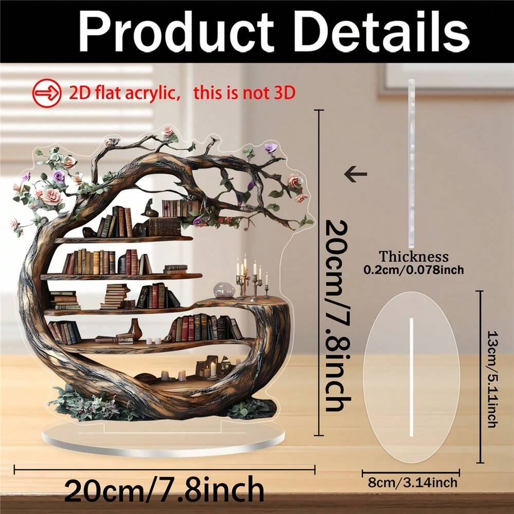 2D Tree of Life Acrylic Decor with Wooden Base, Modern Forest Desktop Ornament & Organizer for Living Room, Office or Bedroom, Unique Gift Idea (1pc)