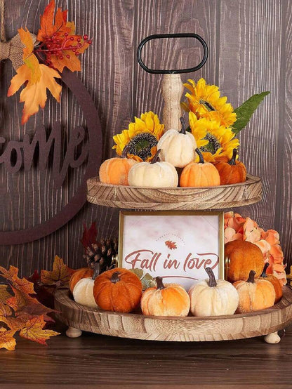 12pcs Faux Velvet Mini Pumpkins, Farmhouse Fall Decorations, Assorted Soft Fabric Pumpkins for Thanksgiving Table & Home Decor