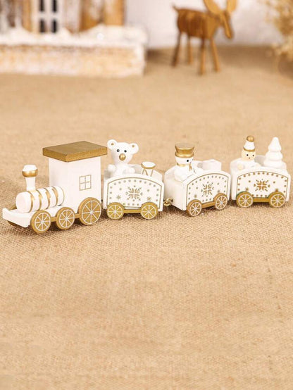 Christmas Wooden Train Ornament, Four-Section Holiday Decoration for Table, Fireplace & Garden Christmas Home or Office Decor