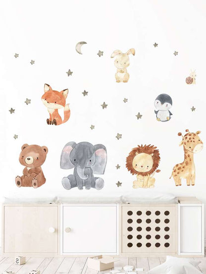 2pcs Cartoon Animal Wall Stickers Set, Cute Vinyl Decals for Living Room or Bedroom Decor, Easy Peel Wall Art for Home