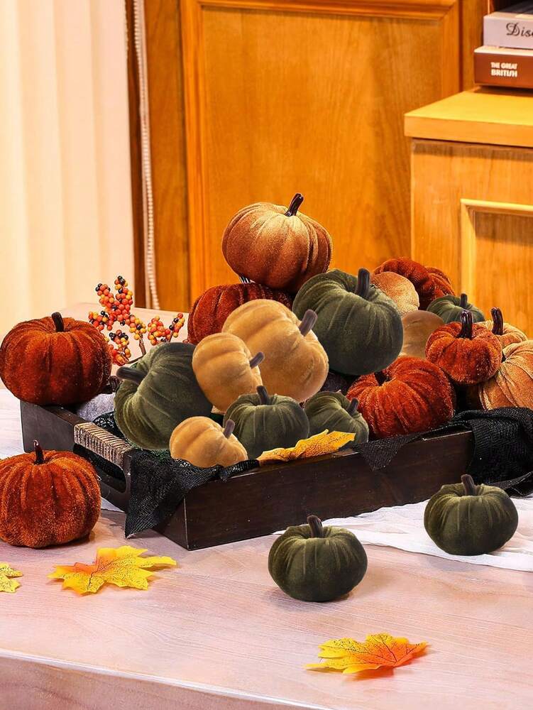 6pcs Faux Velvet Fabric Pumpkins, Elegant Fall Decorations for Home, Perfect for Thanksgiving Centerpieces, Weddings, or Farmhouse Table Displays