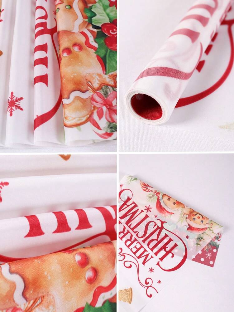 Gingerbread Man Christmas Table Runner, 35x180cm Polyester Holiday Table Flag, Festive Dining Room Décor for Christmas & Winter Home Use