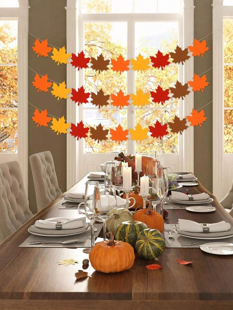 36pcs Autumn Felt Leaf Garland Set, Maple Leaf Banners for Fall Wall, Table & Home Decorations