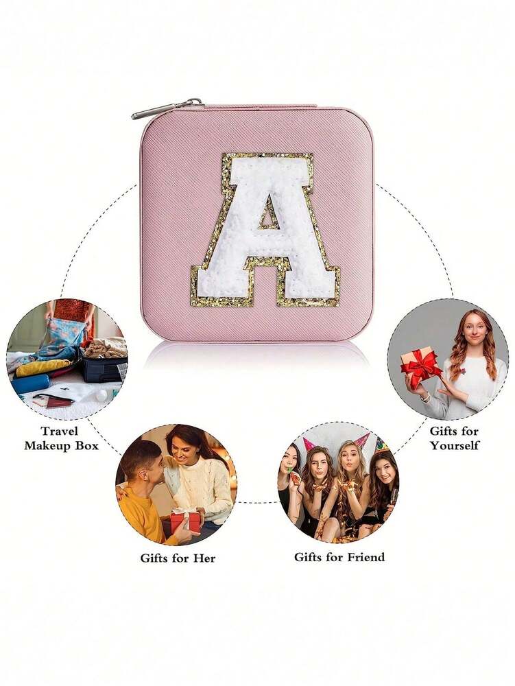 Custom Initial Travel Jewelry Organizer Box, Compact Case for Rings, Necklaces & Earrings