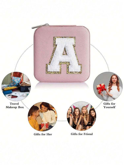 Custom Initial Travel Jewelry Organizer Box, Compact Case for Rings, Necklaces & Earrings