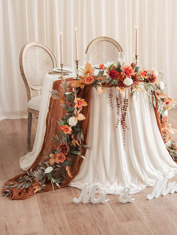 Wrinkled Cheesecloth Table Runner for Weddings and Holidays, Elegant Table Centerpiece Cloth for Christmas Dining, Birthdays, and Romantic Events