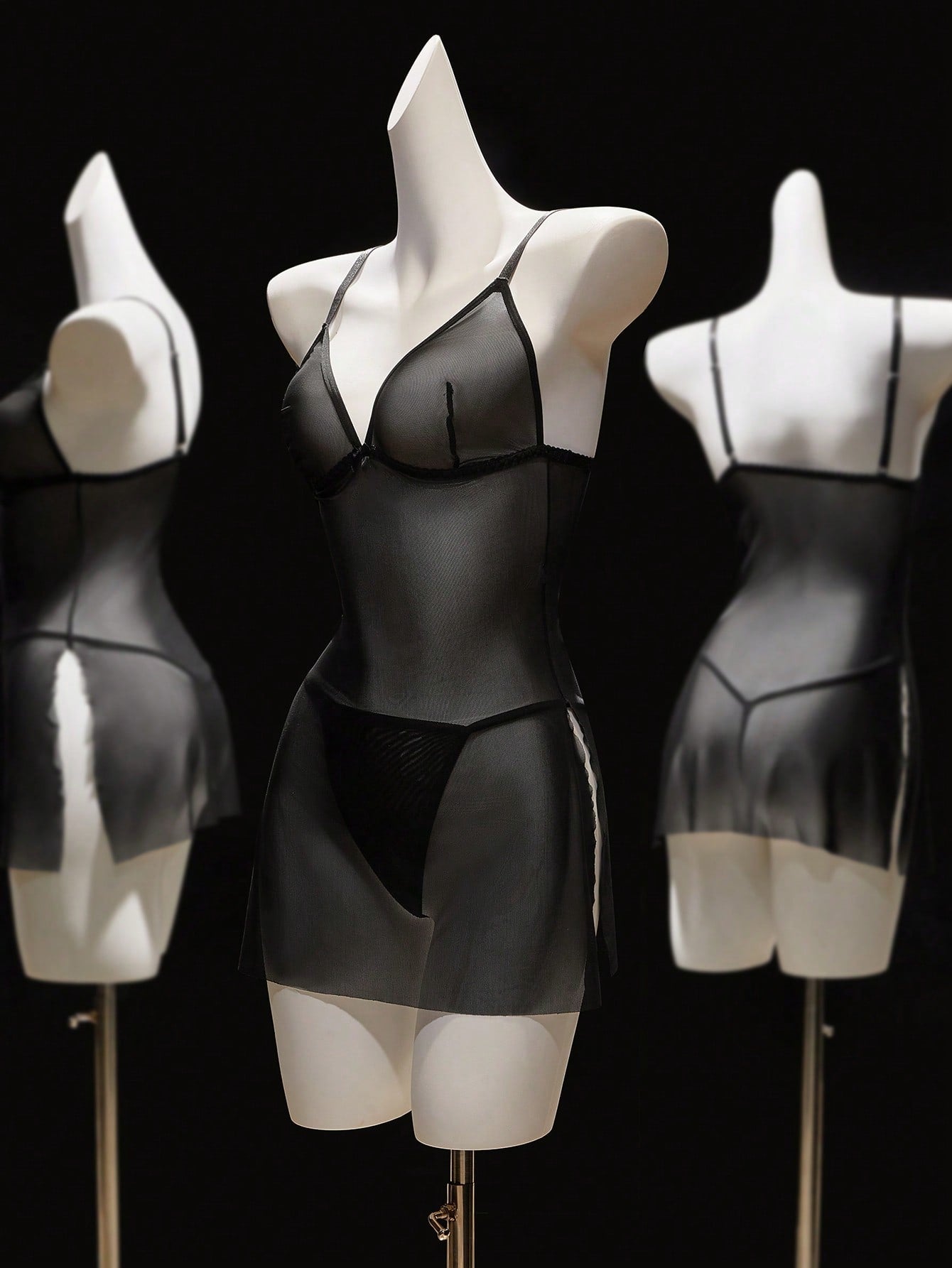 2-Piece Wireless Mesh Lingerie Set with Camisole Dress