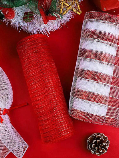 10 Yards Christmas Glitter Mesh Ribbon Roll, Shimmering DIY Craft Material for Gift Wrapping, Flower Bows, and Holiday Wreath Decorations