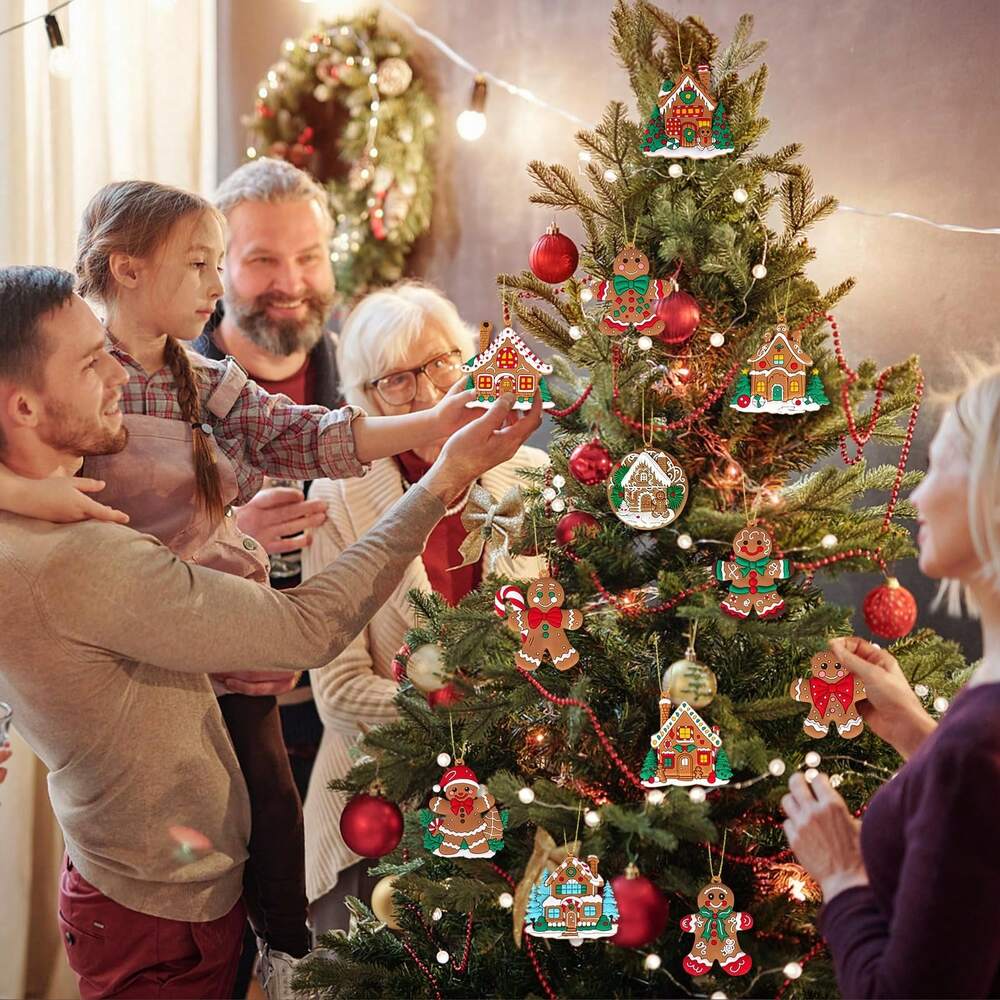 12pcs Gingerbread House Hanging Ornaments, Cute Christmas Tree Decorations for Home, Parties, and Holiday Gift Giving