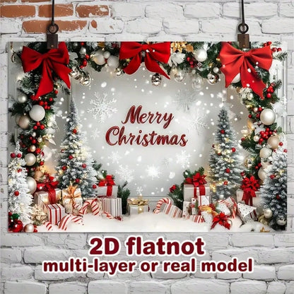 2D Christmas Party Banner, Polyester Snow Scene Backdrop with Red Hat and Festive Design, Perfect Wall Decoration for Holiday Events and Photo Props