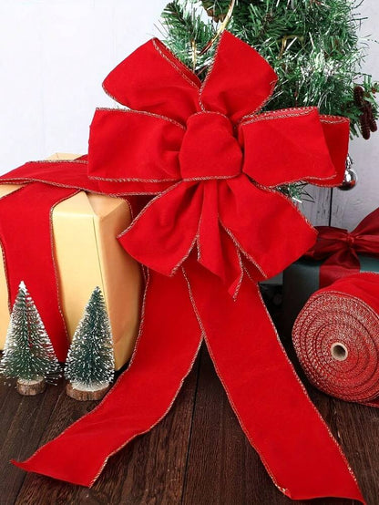 Red Velvet Ribbon with Christmas Tree Decoration, Elegant Holiday Gift Wrapping Ribbon for Birthday, Wedding, or Festive Packaging