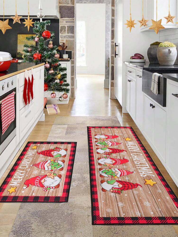2pcs Merry Christmas Doormat Set, Gnome and Snowflake Design, Non-Slip Washable Floor Mats for Kitchen, Entryway, or Holiday Home Decoration 2026