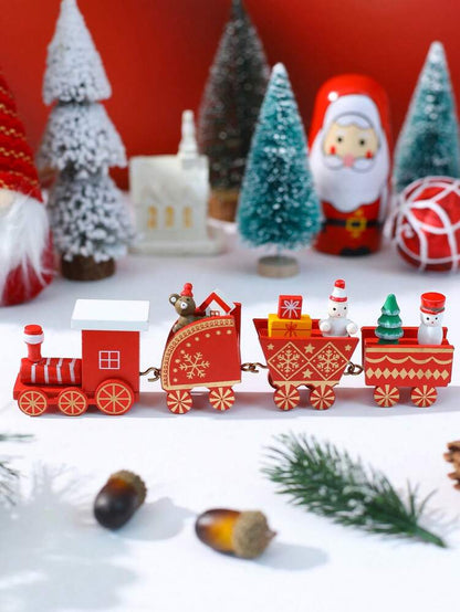 1pc/3pcs Wooden Christmas Train Ornament, Four-Section Tabletop Decoration for Windows, Gardens & Home Holiday Displays