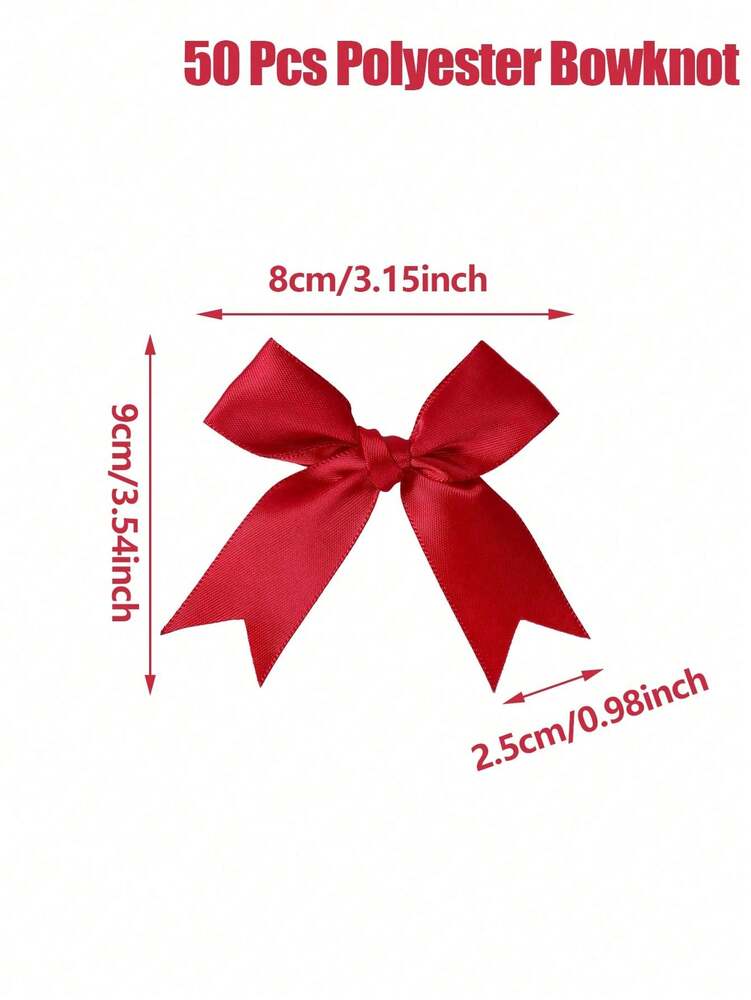 50pcs Red Satin Ribbon Bows, Small Bowknots for DIY Crafts, Gift Wrapping, Baking & Decorative Holiday Projects