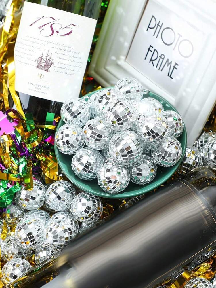 20pcs Silver Mirror Disco Ball Ornaments, Small Reflective Hanging Decorations for Disco Parties, Christmas Trees, Birthdays, and 70s-Themed Weddings