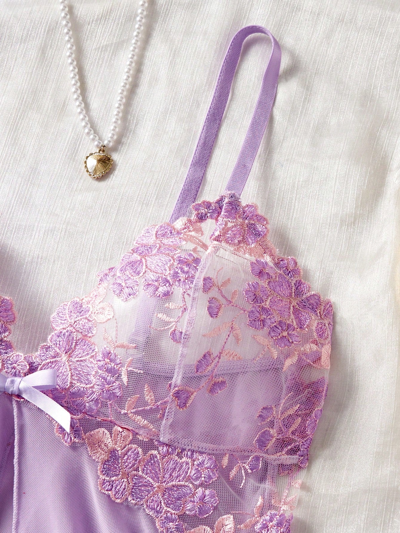 Unlock The Mysterious Light Purple Embroidered Sheer Nightgown, Gently Wrapping The Charming Figure, Sexy Asymmetric/Asymmetrical Sheer Thong, Going Out