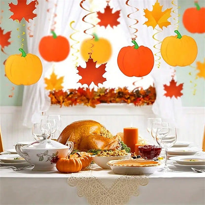 Thanksgiving Hanging Swirl Decorations (22pcs), Autumn Pumpkin and Maple Leaf Party Ornaments for Home, Classroom, or Office Fall Holiday Decor