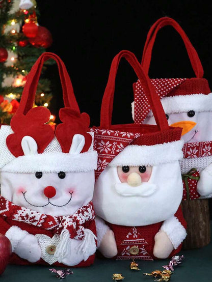 Christmas Gift Tote Bag with Santa, Snowman & Reindeer Design, Candy & Treat Bag with Flap Cap