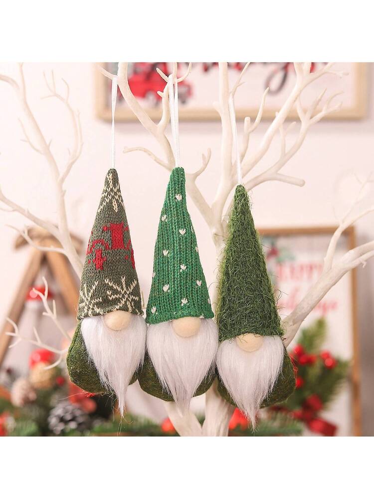 3pcs Knitted Forest Gnome Ornaments, Faceless Plush Dolls for Christmas Tree Decoration, Cute Holiday Figurines for Winter Home and Party Decor
