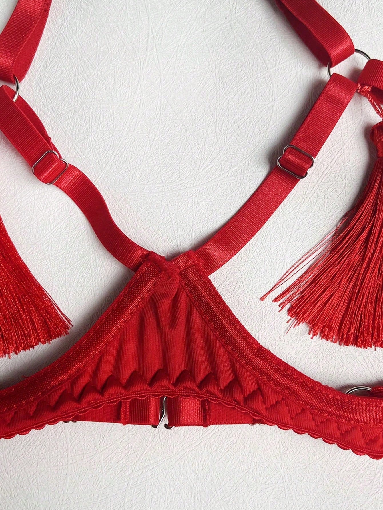 Fringe Satin Exposed Bust Sexy Open Collar Lingerie Set (Excluding Gloves), For Going Out Celebration