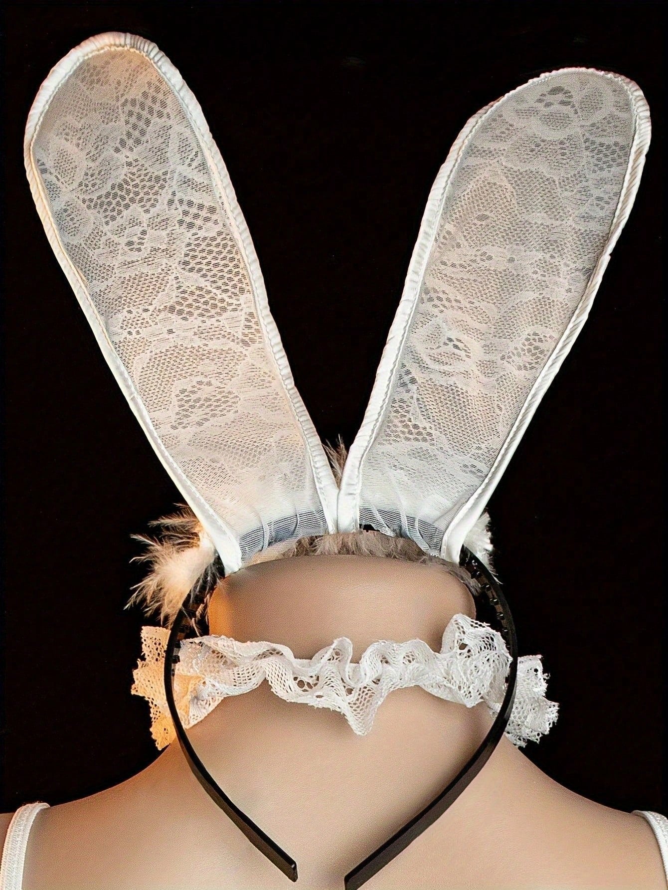 4 Sets, Cute Bunny Girl Lace Lingerie, One-Piece Slimming See-Through Halter Strap Set, Innocent Uniform Set Includes: Headband + Neck Ring + Clothing + Bracelet