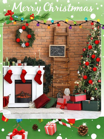 12pcs Red Fluffy Christmas Ball Ornament Set, Soft Faux Fur Tree Decorations for Home, Fireplace or Party Holiday Décor