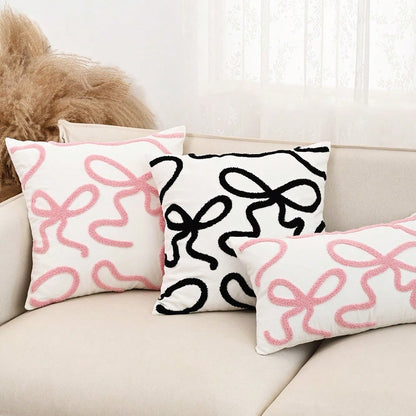 1pc 3D Bow Embroidered Pillow Cover, Cute Decorative Cushion Case for Sofa or Bedroom, Soft Girly Design Without Insert