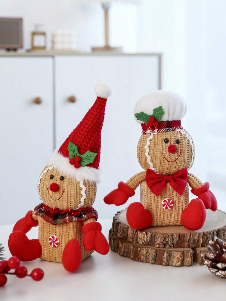 Gingerbread Man Christmas Decorations, Two Adorable Styles for Tabletop or Fireplace Display, Festive Holiday Ornaments for Home Decor