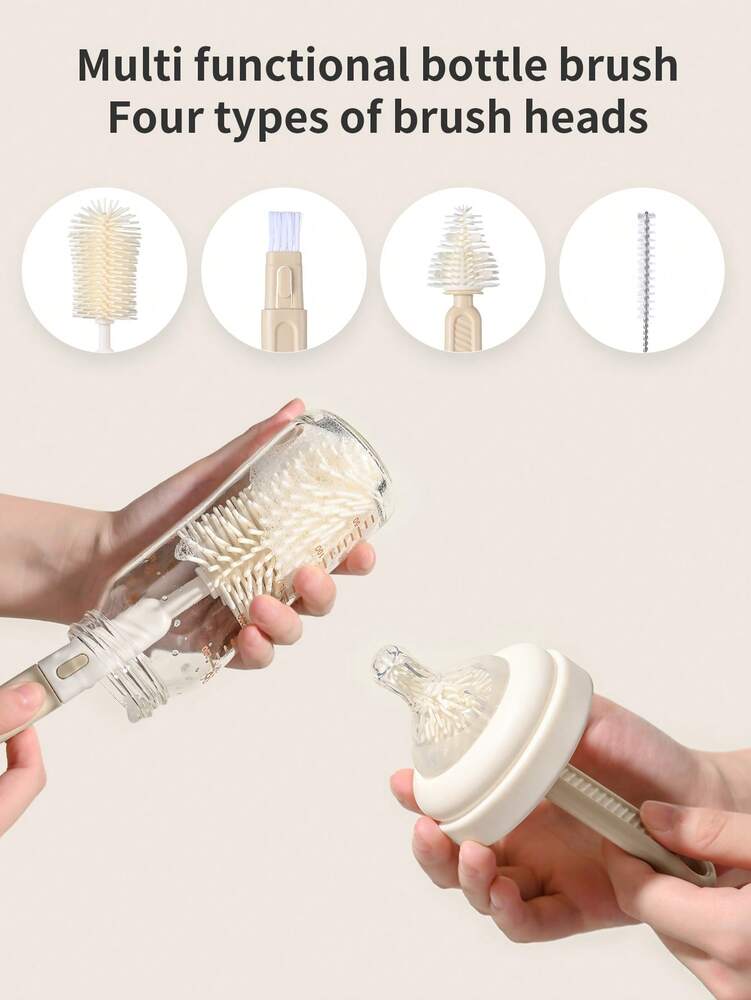 6-in-1 Baby Silicone Bottle Cleaning Set with Pacifier Brush, Straw Cleaner and Bottle Mouth Brush, Soft Bristle Tools for Newborn Feeding Essentials