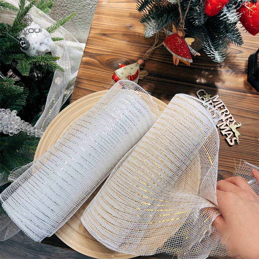 9m Christmas Mesh Ribbon Roll, Decorative Holiday Mesh for Tree, Wreaths, Gift Wrapping & DIY Crafts, Festive Party & Home Decor