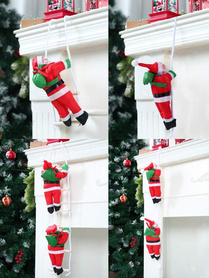 Santa Claus Climbing Rope Ornament, Cute Christmas Hanging Decoration for Fireplace, Window or Tree, Festive Holiday Home Decor