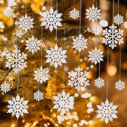 36pcs Plastic White Snowflake Ornaments, Durable Christmas Hanging Decorations, Elegant Winter Decor for Trees, Windows, and Festive Home Ambience