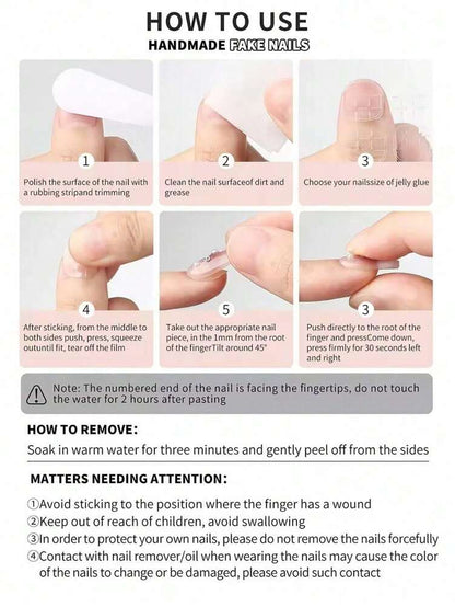 10pcs Short Square Press On Nails, French Heart Minimalist Jelly Pink Design, Handmade Nail Set For Wedding Party Or Daily Wear