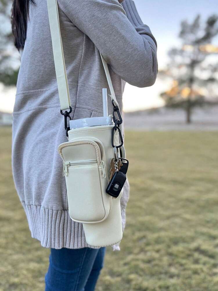 Portable 40oz Tumbler Cup Case with Adjustable Strap, Dual Storage Pockets for Travel or Outdoor Use, Functional Fitness Cup Cover and Wallet Combo