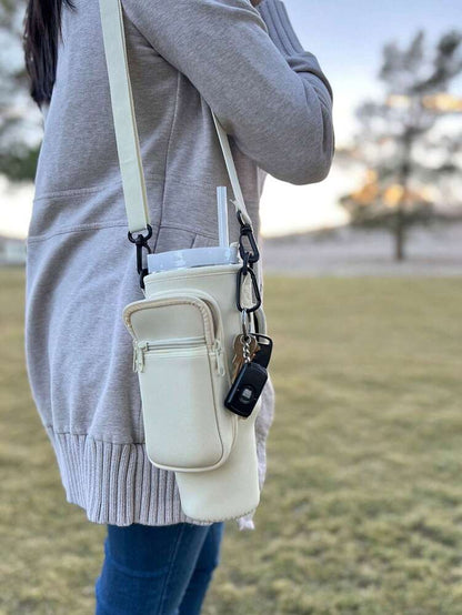 Portable 40oz Tumbler Cup Case with Adjustable Strap, Dual Storage Pockets for Travel or Outdoor Use, Functional Fitness Cup Cover and Wallet Combo