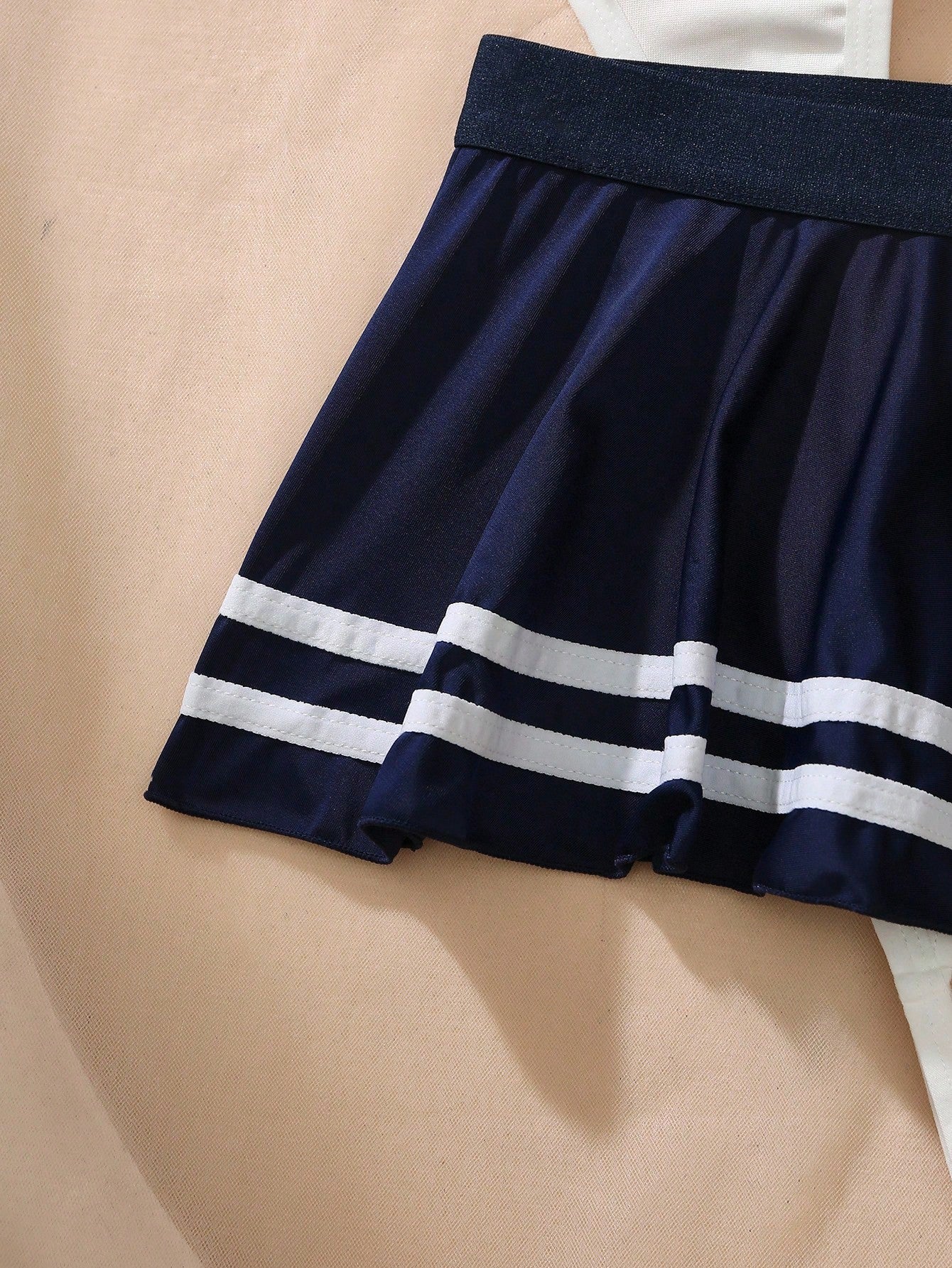 3pcs Open Crotch Contrast Color Navy Collar Tie Bodysuit With Short Pleated Skirt, Bow Decor, Mesh Skirt Hem, Frill Trim, Sexy Bodysuit For Women  Cozy And Elegant Details