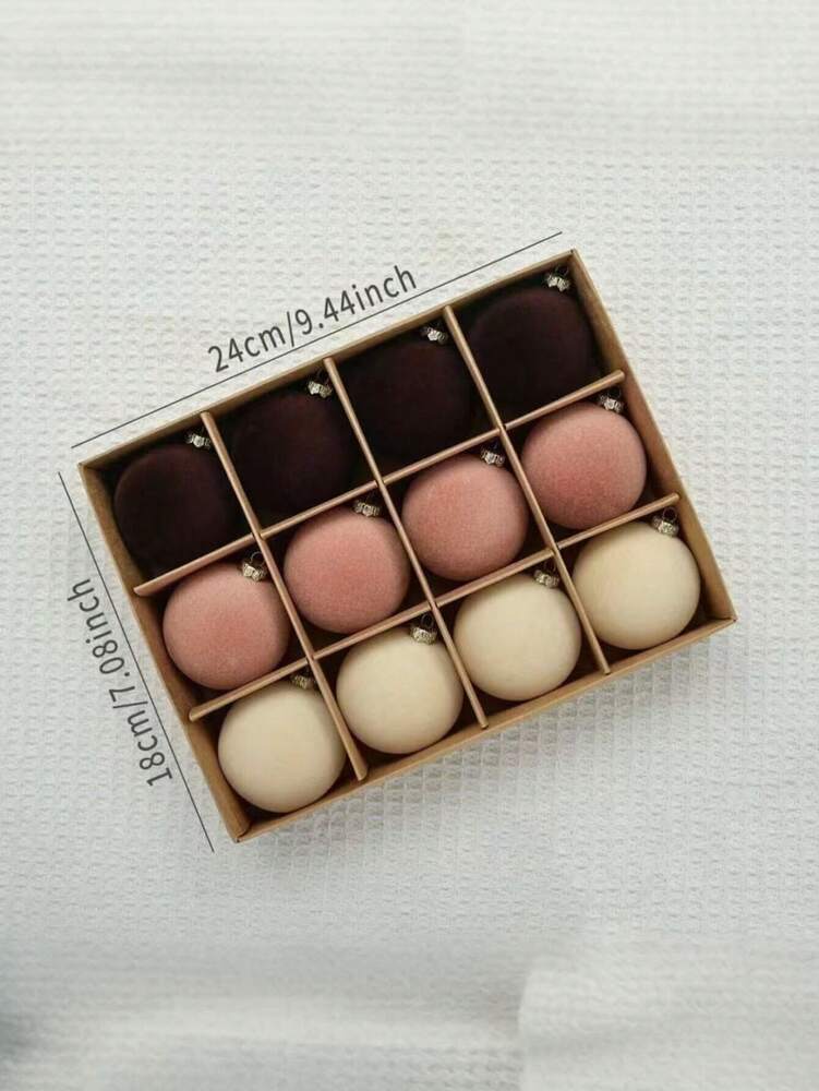 12pcs Velvet Flocked Christmas Decoration Balls, Drop-Proof Plastic Ornaments, Elegant Tree Baubles for Parties, Birthdays, or Holiday Photoshoots