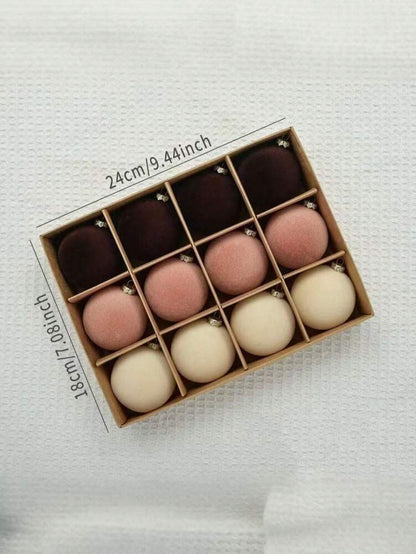 12pcs Velvet Flocked Christmas Decoration Balls, Drop-Proof Plastic Ornaments, Elegant Tree Baubles for Parties, Birthdays, or Holiday Photoshoots